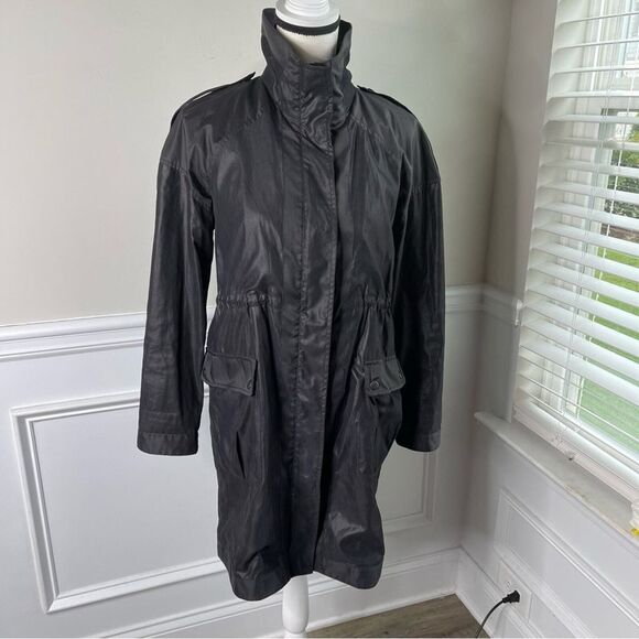 Ali Ro coated black anorak long utility jacket size 4 quiet luxury minimalist‎ - Picture 1 of 8